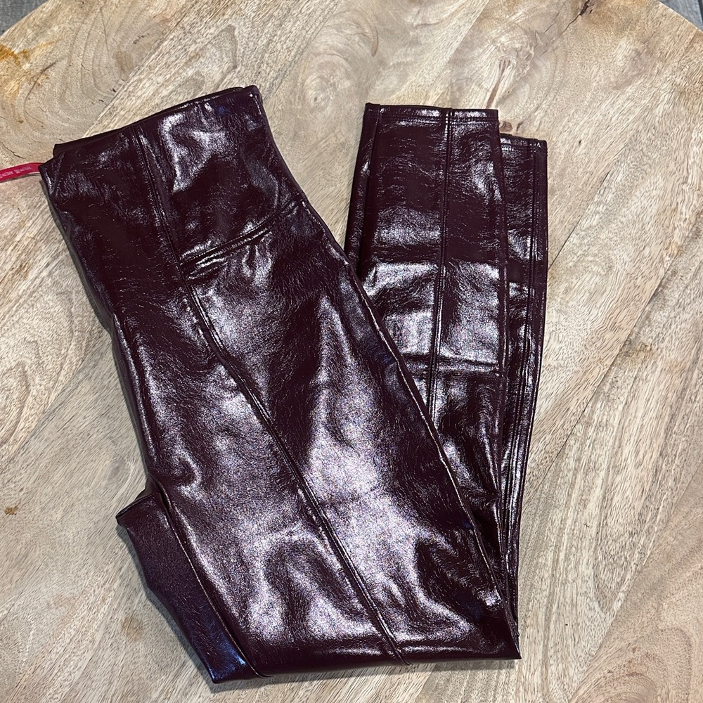 SPANX Shiny Burgundy Faux Leather Leggings - Picture 17 of 17